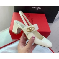 Discount Valentino VLogo Locker Mary-Janes Slingback Pumps 6cm in Patent Leather White 725031