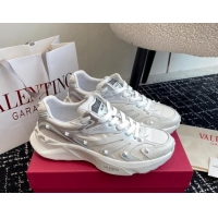 Trendy Design Valentino Men's Rockstud True Act Sneakers in Knit Mesh White/Grey 812128