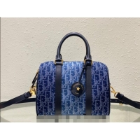 Super Quality Dior Groove 25 Boston Bag in Oblique CD2348 Denim Blue 2024