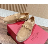 Best Product Valentino Leisure Flows Rockstud Loafers in Suede Camel Brown 812133