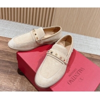 Buy Discount Valentino Leisure Flows Rockstud Loafers in Suede Beige 812134