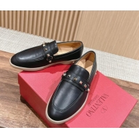 Unique Style Valentino Leisure Flows Rockstud Loafers in Leather Black 812135