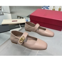 Classic Hot Valentino VLogo Locker Mary-Jane Ballerina in Calfskin Nude Pink 082803