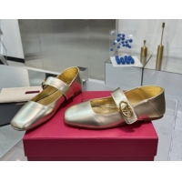 Durable Valentino VLogo Locker Mary-Jane Ballerina in Calfskin Gold 082804