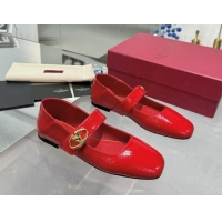 Discount Valentino VLogo Locker Mary-Jane Ballerina in Patent Calfskin Red 082808