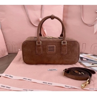 Reasonable Price Miu Miu Arcadie Suede top handle bag 5BB148 Brown 20243