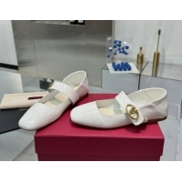 Sophisticated Valentino VLogo Locker Mary-Jane Ballerina in Patent Calfskin White 082809