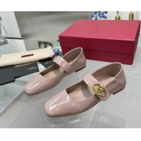 Stylish Valentino VLogo Locker Mary-Jane Ballerina in Patent Calfskin Dirty Pink 82810