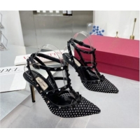 Grade Quality Valentino Rockstud Mesh Pumps with Crystal and Straps 100mm Black 082818