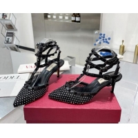 Most Popular Valentino Rockstud Mesh Pumps with Crystal and Straps 65mm Black 082823