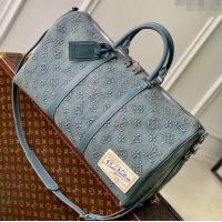 Top Grade Louis Vuitton Keepall Bandouliere 50 in Monogram Washed Denim Canvas M22532 Blue 2023