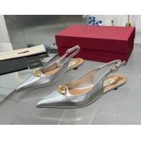 Good Looking Valentino The Bold Edition VLogo Calfskin Slingback Ballerinas 20MM Silver 082828