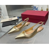 Luxury Valentino The Bold Edition VLogo Calfskin Slingback Ballerinas 20MM Gold 082830