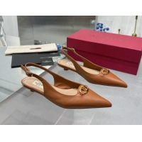 Low Cost Valentino The Bold Edition VLogo Calfskin Slingback Ballerinas 20MM Brown 082831