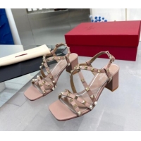 Luxury Valentino Rockstud Calfskin Sandal with Straps 60MM Beige 082836