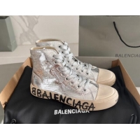 Good Looking Balenciaga Paris Silver Calfskin High-Top Sneakers with Graffiti 531124