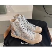 Pretty Style Balenciaga Paris Silver Calfskin Leather High-Top Sneakers 531126