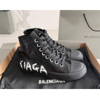 Good Quality Balenciaga Paris Black Calfskin High-Top Sneakers with Graffiti 531127