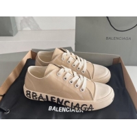 Good Quality Balenciaga Paris Beige Calfskin Low-Top Sneakers with Graffiti 531132