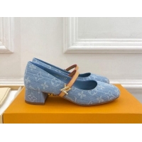 Best Product Louis Vuitton Romy Pumps 3.5cm in Monogram Denim Light Blue 815116