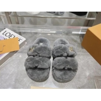 Pretty Style Louis Vuitton LV Sunset Platform Comfort Slides Sandal 3.5cm in Wool Dark Grey 724071