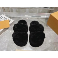 Low Cost Louis Vuitton LV Sunset Platform Comfort Slides Sandal 3.5cm in Wool Black 724072