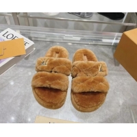 Most Popular Louis Vuitton LV Sunset Platform Comfort Slides Sandal 3.5cm in Wool Brown 724074