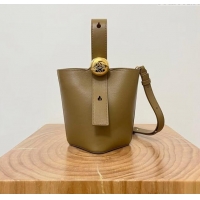 Affordable Price Loewe Mini Pebble Bucket bag in mellow calfskin 9027 Oak Brown 2024