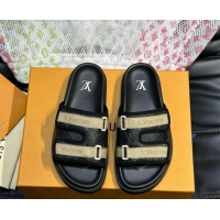 Good Quality Louis Vuitton Men's Monogram Canvas Slides Sandal with Strap Black 724084