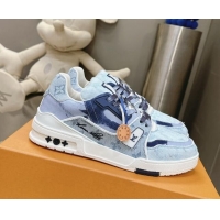 Purchase Louis Vuitton LV Trainer Sneakers in Bleached Monogram Denim Light Blue 724090