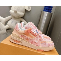 Low Price Louis Vuitton LV Trainer Sneakers in Bleached Monogram Denim Light Pink 724091