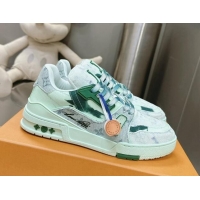 Perfect Louis Vuitton LV Trainer Sneakers in Bleached Monogram Denim Light Green 0724092