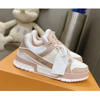 Best Price Louis Vuitton LV Trainer Sneakers in Grained Leather Nude 724094