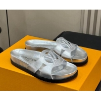 Top Design Louis Vuitton LV Isola Flat Comfort Slides Sandal in Calf Leather Silver 0724109