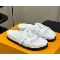 Perfect Louis Vuitton LV Isola Flat Comfort Slides Sandal in Calf Leather White 0724111