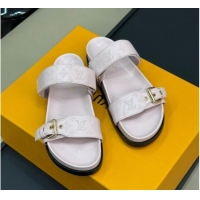 Durable Louis Vuitton Bom Dia Flat Comfort Slides Sandal in Perforated Mahina Calfskin Light Pink 724112