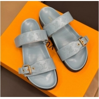 Best Price Louis Vuitton Bom Dia Flat Comfort Slides Sandal in Perforated Mahina Calfskin Grey 724113