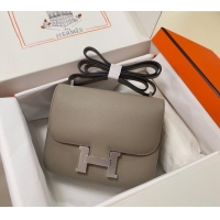 Discount Hermes Constance Mini Bag 18cm in Epsom Palm-Grained Leather 8057 Pitch Grey/Silver 2024 (Half Handmade)