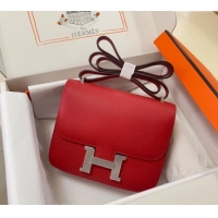 Inexpensive Hermes Constance Mini Bag 18cm in Epsom Palm-Grained Leather 8057 Red/Silver 2024 (Half Handmade)