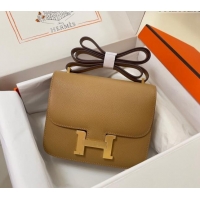 Cheapest Hermes Constance Mini Bag 18cm in Epsom Palm-Grained Leather 8057 Milk Tea Beige/Gold 2024 (Half Handmade)