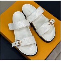 Good Looking Louis Vuitton Bom Dia Flat Comfort Slides Sandal in Perforated Mahina Calfskin White 0724114