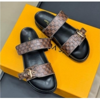 Unique Style Louis Vuitton Bom Dia Flat Comfort Slides Sandal in Damier Leather Brown 0724115