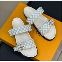 Low Cost Louis Vuitton Bom Dia Flat Comfort Slides Sandal in Damier Leather White 724116