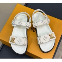 Best Grade Louis Vuitton LV Sunset Flat Comfort Sandals in Monogram Textile White 0724117