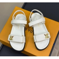 Low Price Louis Vuitton LV Sunset Flat Comfort Sandals in Grained Leather White 0724118