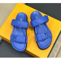 Good Quality Louis Vuitton LV Sunset Flat Comfort Slides Sandal in Calf Leather Blue 0724120