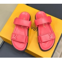 Grade Quality Louis Vuitton LV Sunset Flat Comfort Slides Sandal in Calf Leather Pink 0724121