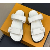 Stylish Louis Vuitton LV Sunset Flat Comfort Slides Sandal in Calf Leather White 724122