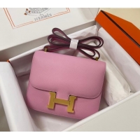 Famous Brand Hermes Constance Mini Bag 18cm in Epsom Palm-Grained Leather 8057 Mallow Purple/Gold 2024 (Half Handmade)