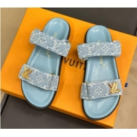 Low Cost Louis Vuitton LV Sunset Flat Comfort Slides Sandal in Blue Bleached Denim 724125